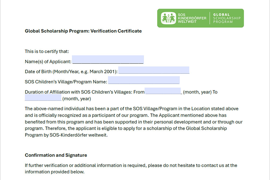 Preview Scholarship Verification Certificate